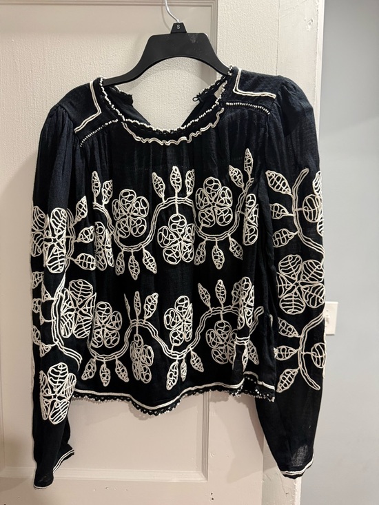 Sea New York Tops - Sea New York Black Blouse with White Floral Embroidery